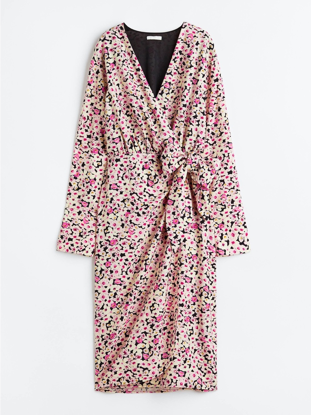 H&M Pink and Cream Floral Wrap Midi Dress